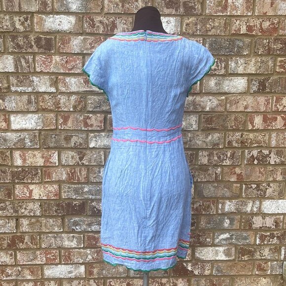 Boden Laura Linen Embroidered Dress in Light Chambray Size 2R - Picture 3 of 6